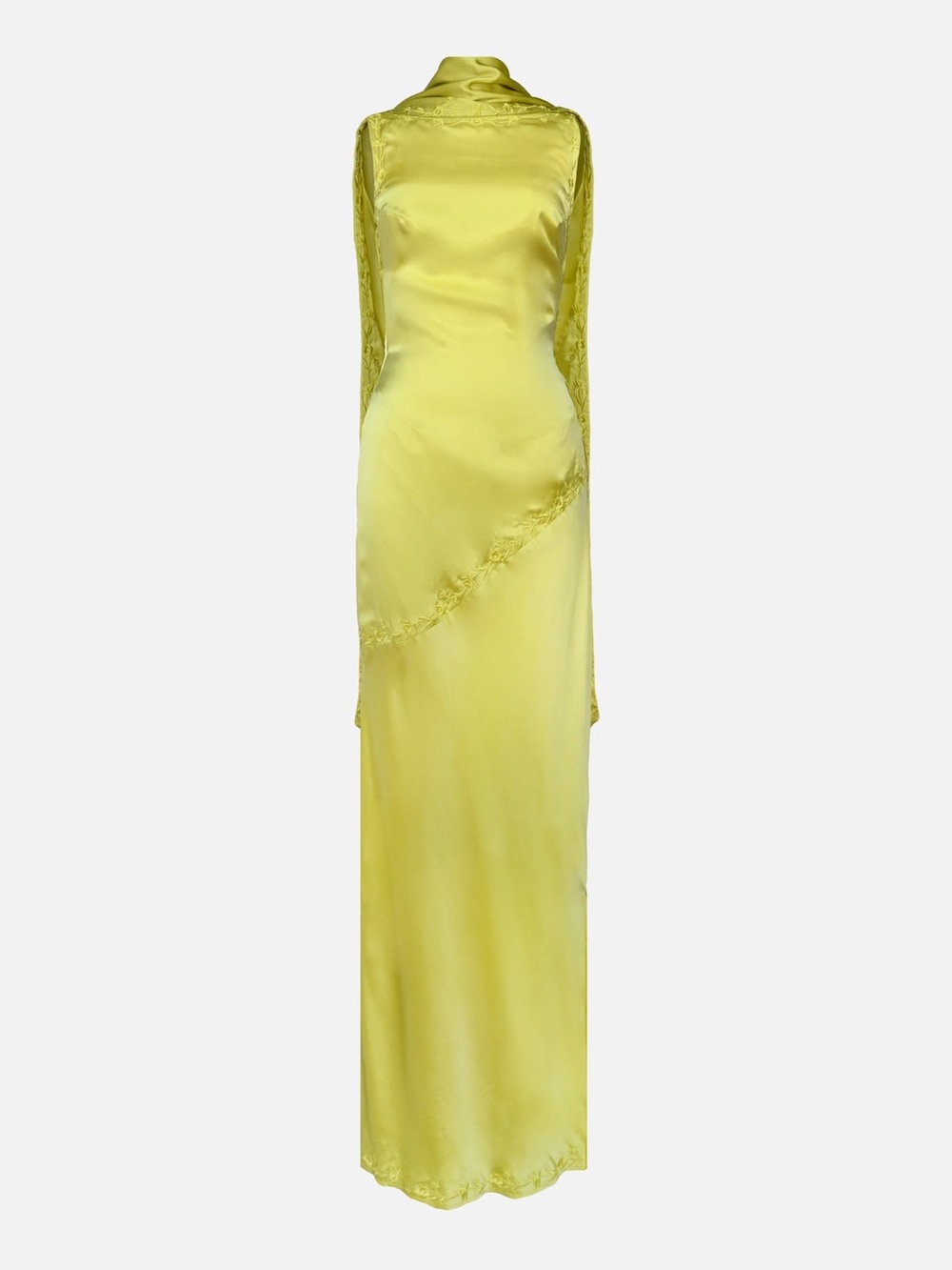 Lemon Satin Cowl-Neck Evening Dress